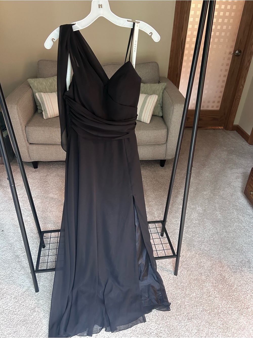 Azazie Black Asymmetric One-Shoulder Evening Gown